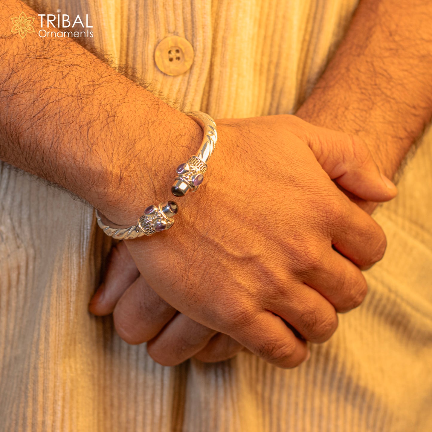 Sterling silver vintage bangle bracelet with intricate tribal design, unisex jewelry perfect for gifting or belly dance accessories.