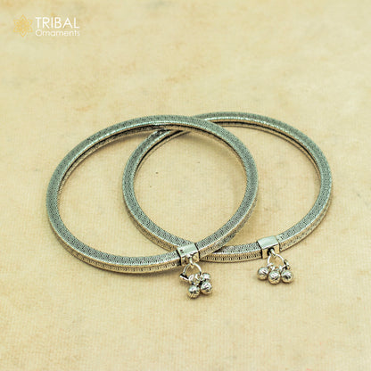 Sterling silver handmade vintage foot bracelet anklet with hanging drops, ethnic belly dance jewelry by TRIBAL ORNAMENTS