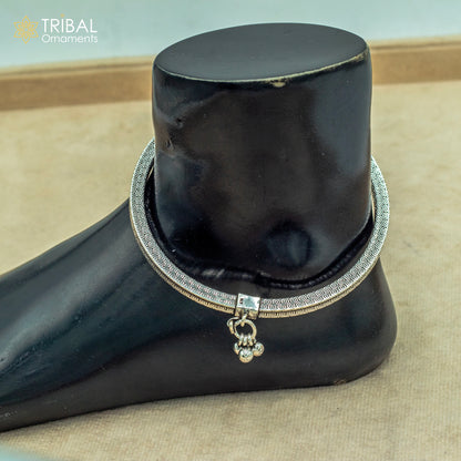 Handmade 925 sterling silver vintage foot bracelet anklet with hanging drops, ethnic belly dance jewelry by TRIBAL ORNAMENTS.