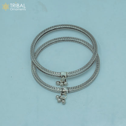 Sterling silver handmade vintage foot bracelet with hangings and drops, designed for belly dance and ethnic jewelry styles.