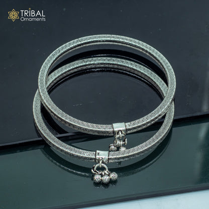 Sterling silver handmade vintage foot bracelet anklet with hanging drops, ethnic belly dance jewelry by TRIBAL ORNAMENTS.