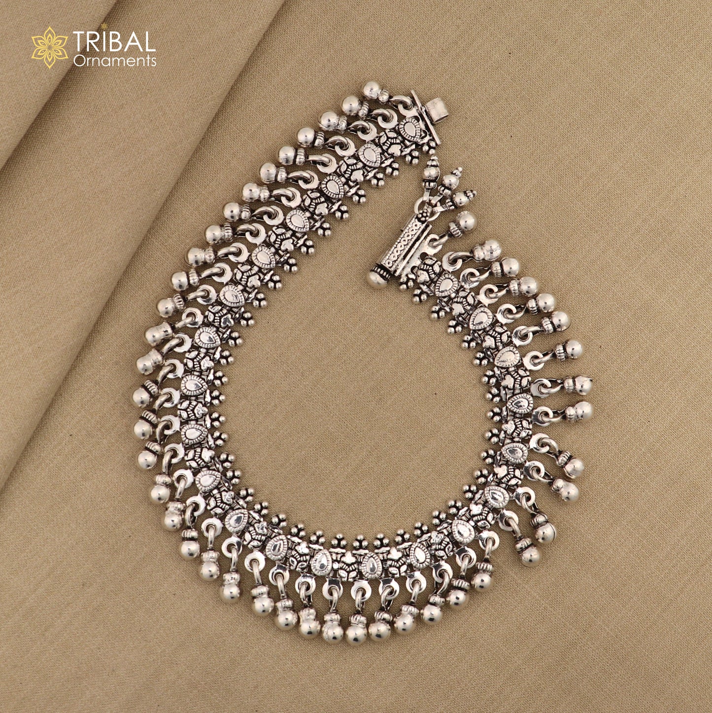 925 Sterling silver handmade vintage design stylish charming anklet foot bracelet hanging bells tribal ethnic jewelry ank620 - TRIBAL ORNAMENTS