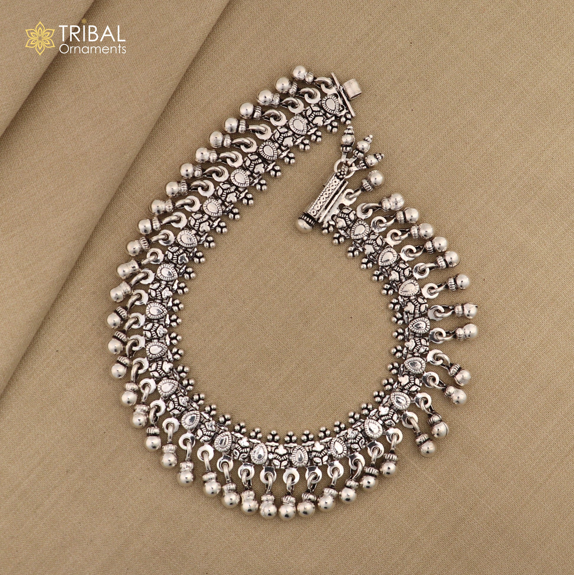 925 Sterling silver handmade vintage design stylish charming anklet foot bracelet hanging bells tribal ethnic jewelry ank620 - TRIBAL ORNAMENTS