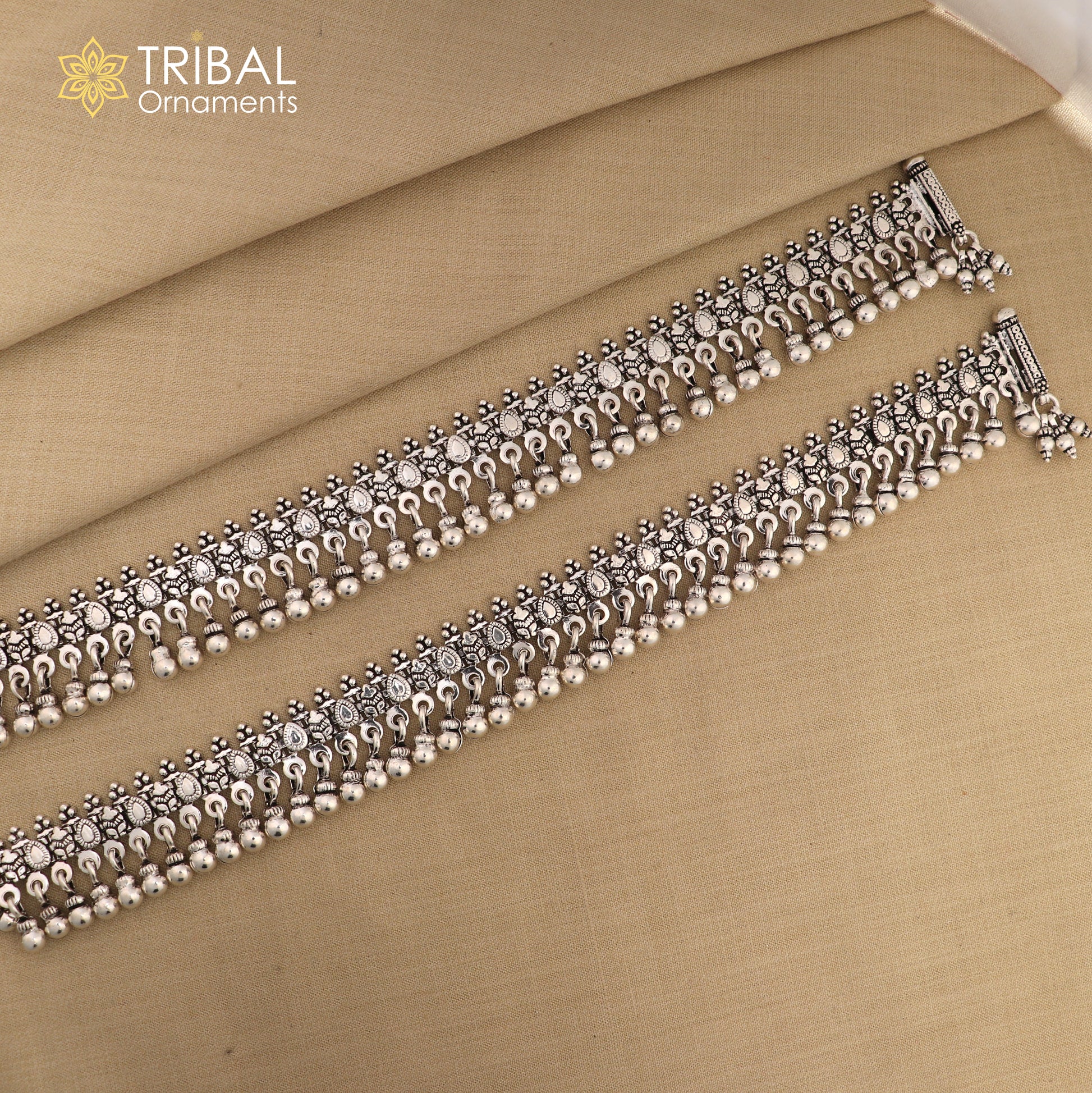 925 Sterling silver handmade vintage design stylish charming anklet foot bracelet hanging bells tribal ethnic jewelry ank620 - TRIBAL ORNAMENTS