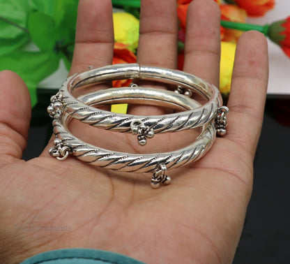 Sterling silver vintage tribal charm bangle bracelet with hanging drops, handcrafted ethnic jewelry by TRIBAL ORNAMENTS.