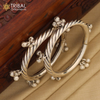 Sterling silver vintage tribal charm bangle bracelet with hanging drops, handcrafted ethnic jewelry by Tribal Ornaments.