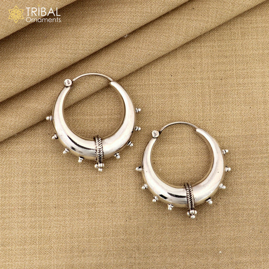 925 sterling silver handmade vintage ethnic style hoops earrings kundal,ethnic gorgeous bali tribal belly dance jewelry from india s1069 - TRIBAL ORNAMENTS