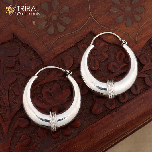 925 sterling silver handmade vintage ethnic style hoops earrings kundal,ethnic pretty bali tribal belly dance jewelry from india s1068 - TRIBAL ORNAMENTS