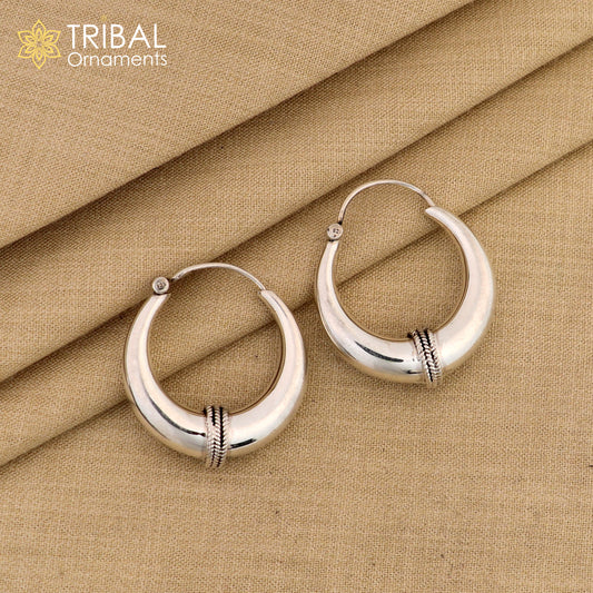 925 sterling silver handmade vintage ethnic style hoops earrings kundal,ethnic pretty bali tribal belly dance jewelry from india s1068 - TRIBAL ORNAMENTS