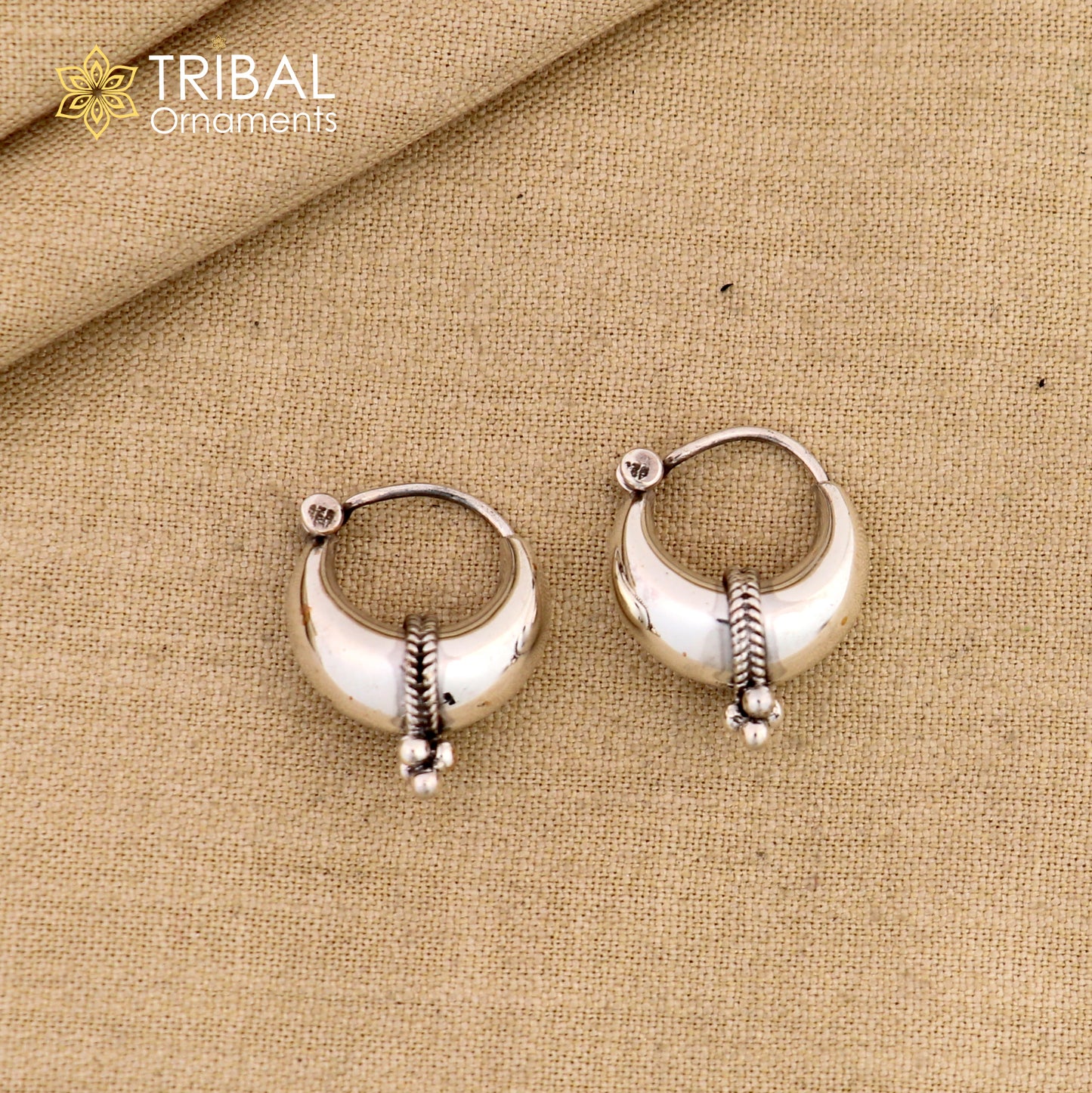 925 sterling silver Handmade vintage ethnic style hoops earrings Kundal unisex tribal stylish unique Bali jewelry from India ear1223 - TRIBAL ORNAMENTS