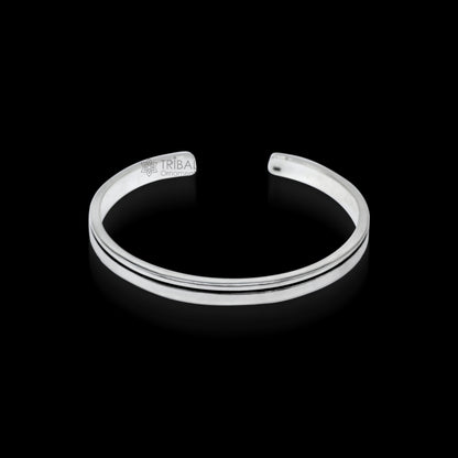 Sterling silver plain design bangle cuff bracelet by Tribal Ornaments, unisex tribal jewelry with vintage handmade style.