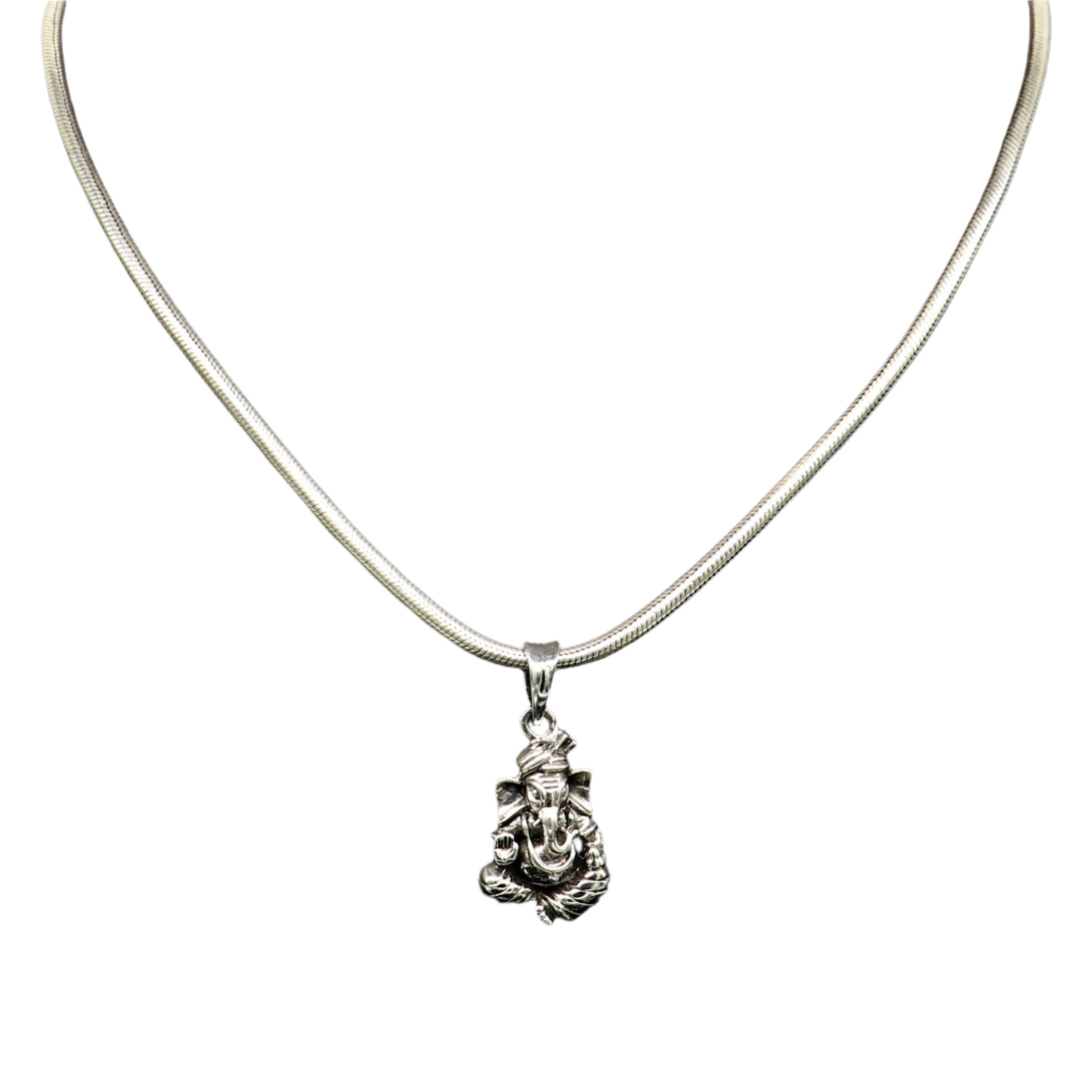 Sterling silver Ganesha pendant by TRIBAL ORNAMENTS, unisex jewelry featuring a handmade vintage-style idol design.