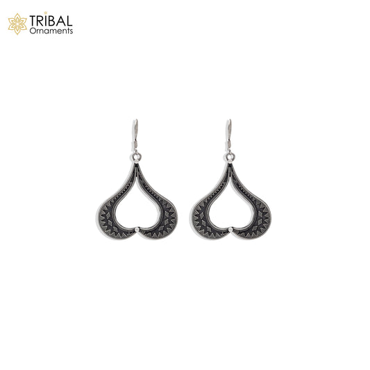 925 sterling silver heart shape and ethnic tribal design long drop dangle earring s1345 - TRIBAL ORNAMENTS