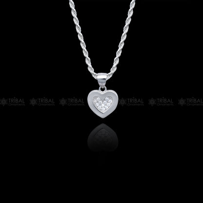 Sterling silver heart-shaped pendant set with sparkling cubic zirconia stones, crafted by Tribal Ornaments.