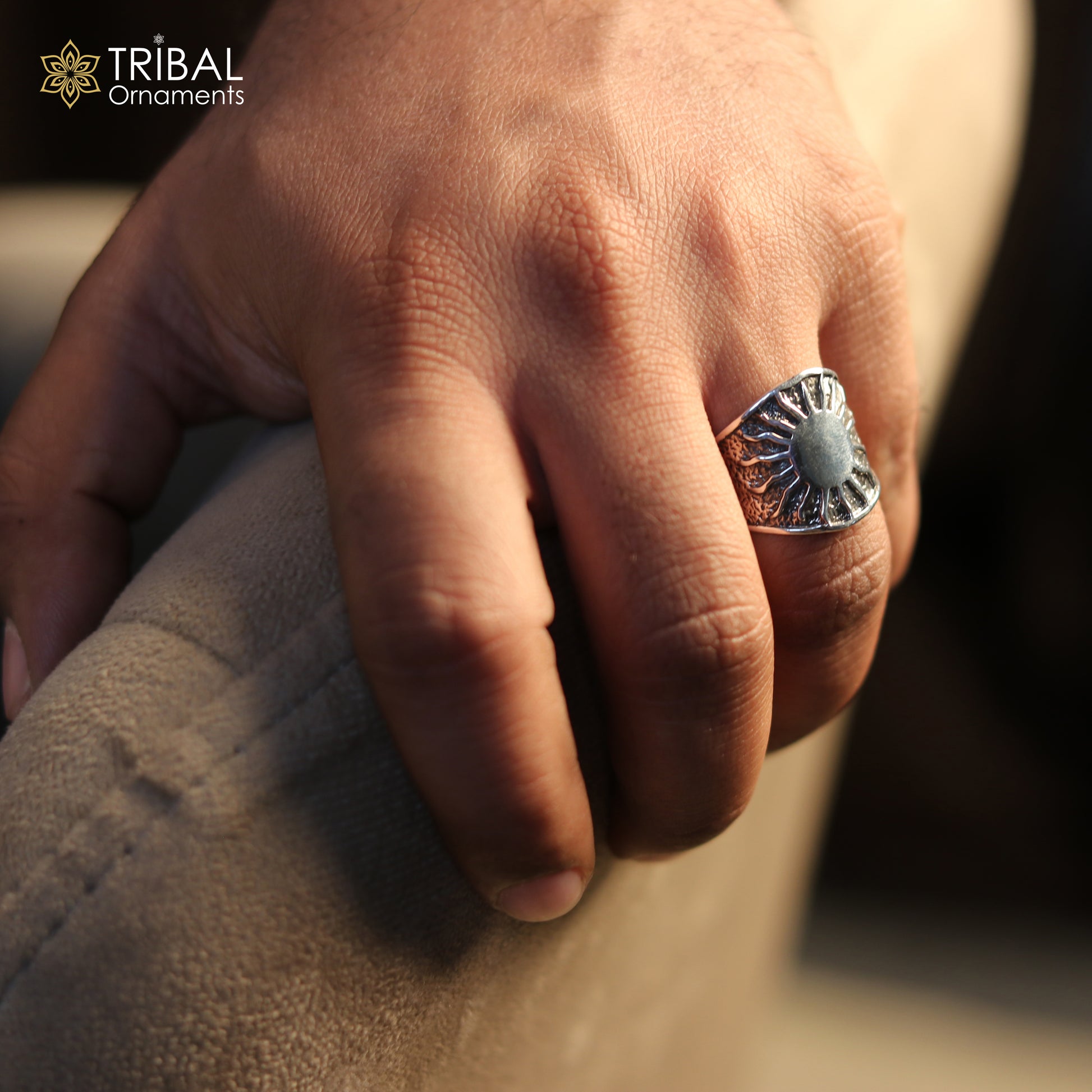 925 sterling silver heavy sun design ring men's Jewelry sr763 - TRIBAL ORNAMENTS