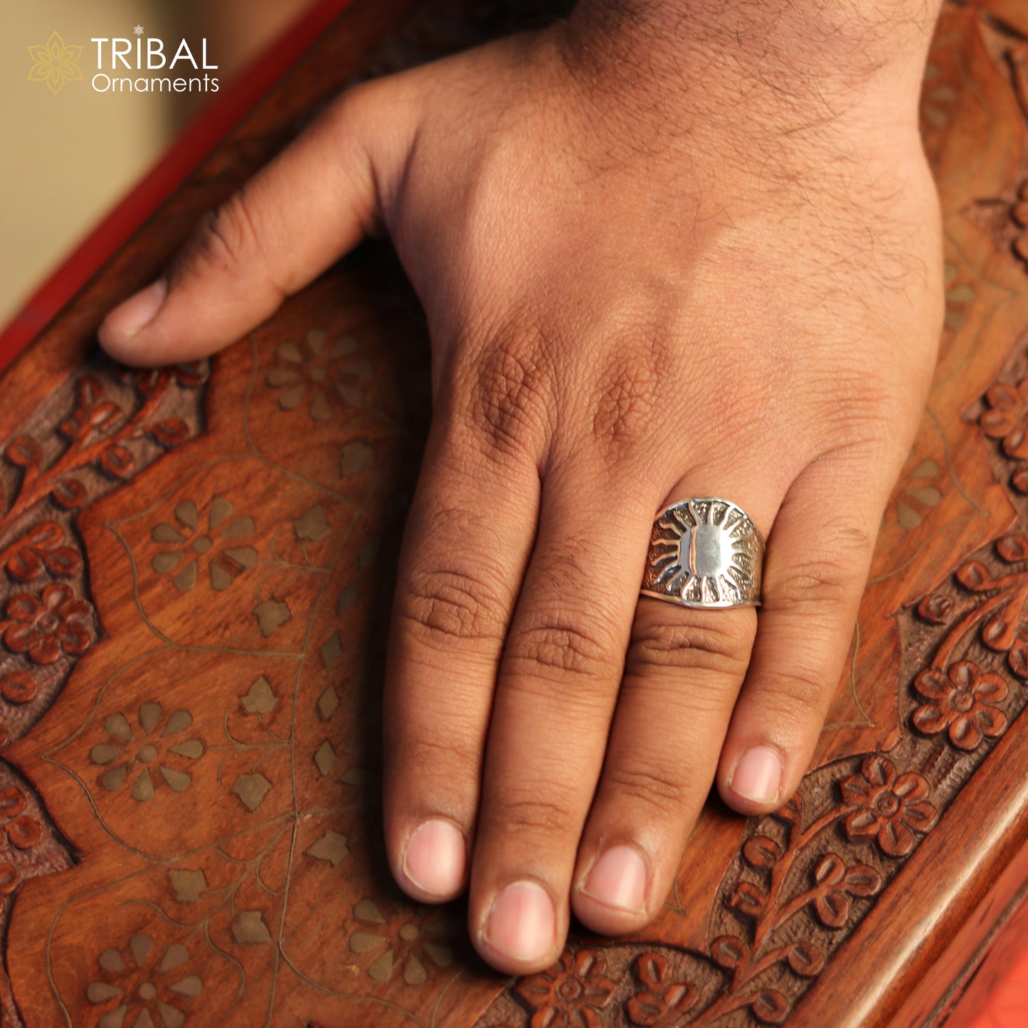 925 sterling silver heavy sun design ring men's Jewelry sr763 - TRIBAL ORNAMENTS