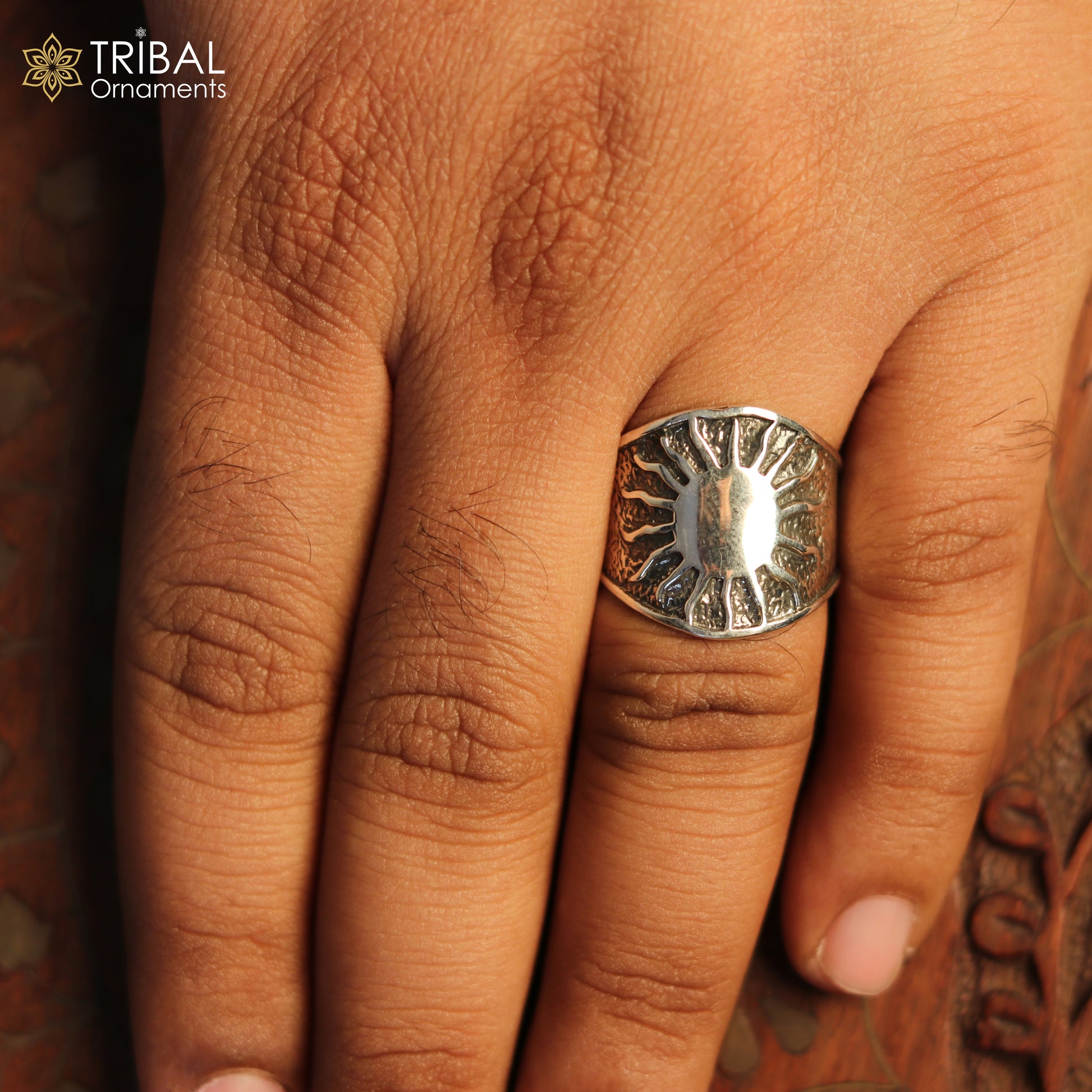 925 sterling silver heavy sun design ring men's Jewelry sr763 - TRIBAL ORNAMENTS