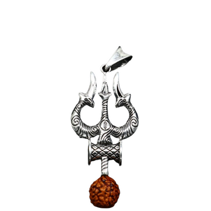 Sterling silver Lord Shiva trident pendant featuring intricate vintage design, custom Hindu god jewelry, by TRIBAL ORNAMENTS.