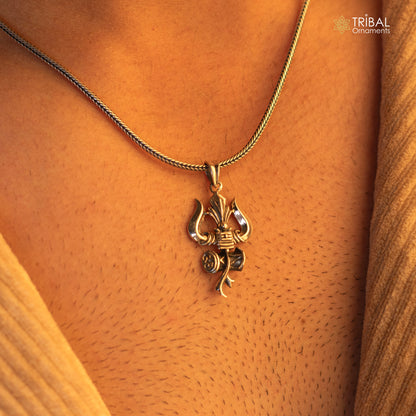 925 sterling silver Lord Shiva trident pendant with vintage design, featuring detailed Hindu deity craftsmanship and customized jewelry style.
