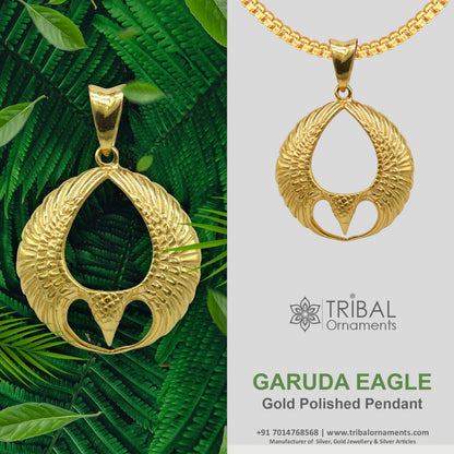 925 sterling silver Lord Vishnu vahan Garuda eagle pendant with gold polish, detailed Hindu jewelry, customized design by TRIBAL ORNAMENTS