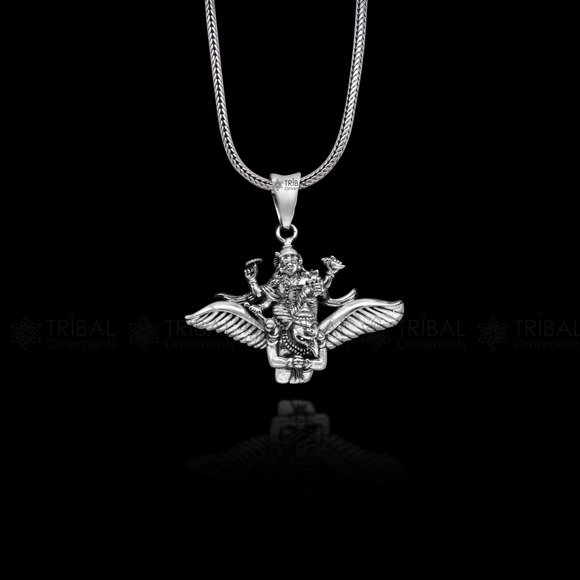 925 sterling silver Hindu idol Lord Vishnu with Garuda pendant, unisex locket pendant  sspm516 - TRIBAL ORNAMENTS