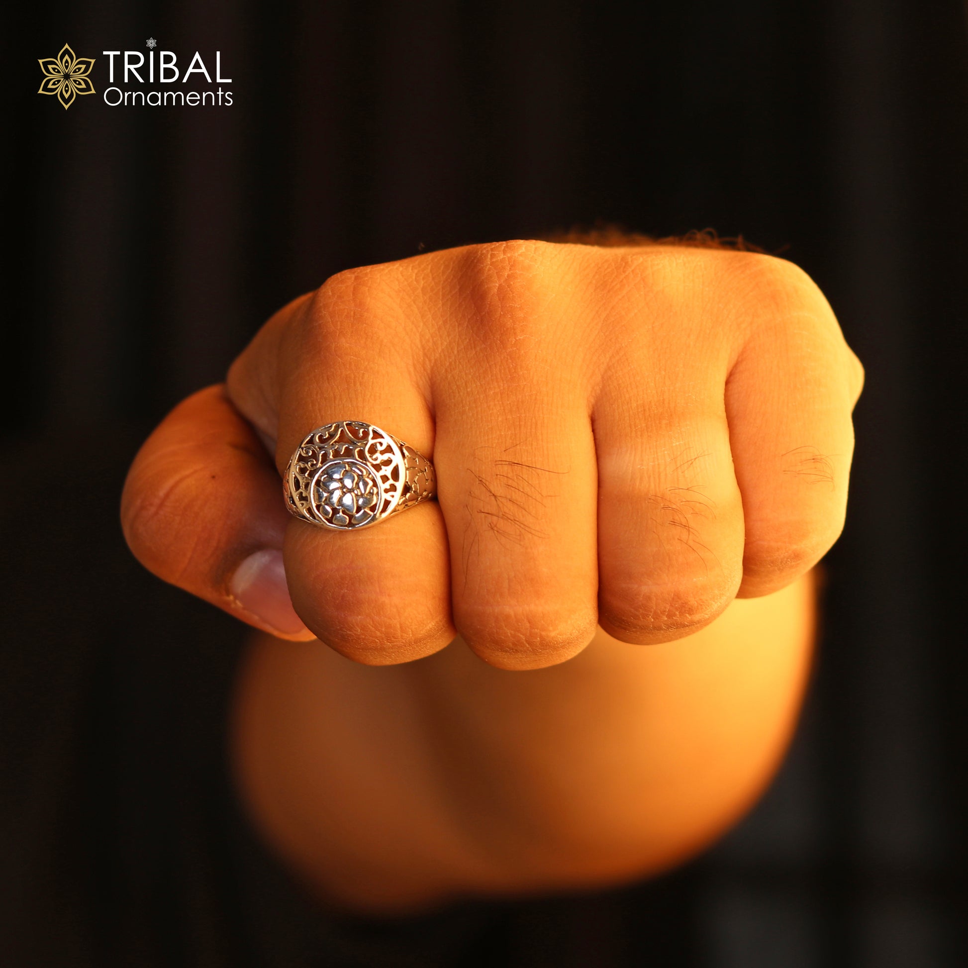 925 sterling silver hollow flower design ring men's Jewelry sr753 - TRIBAL ORNAMENTS