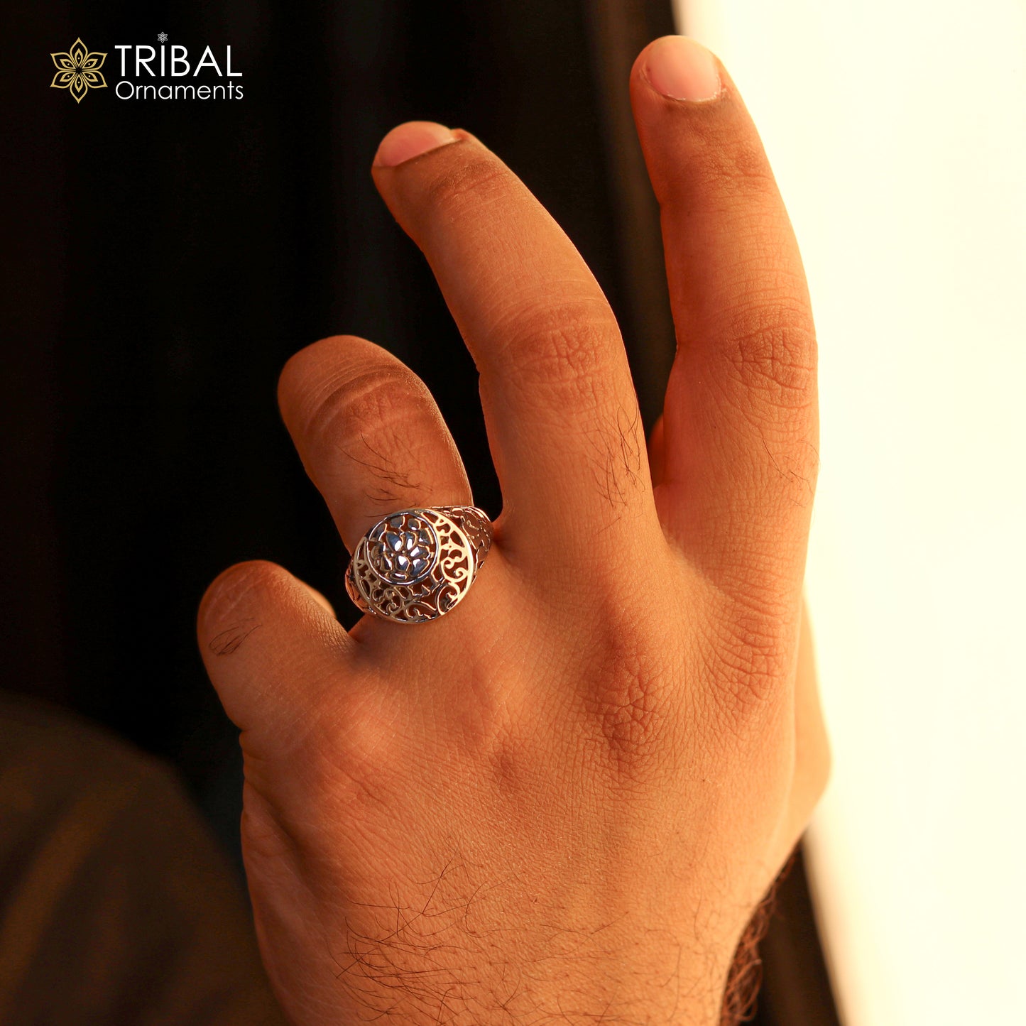 925 sterling silver hollow flower design ring men's Jewelry sr753 - TRIBAL ORNAMENTS