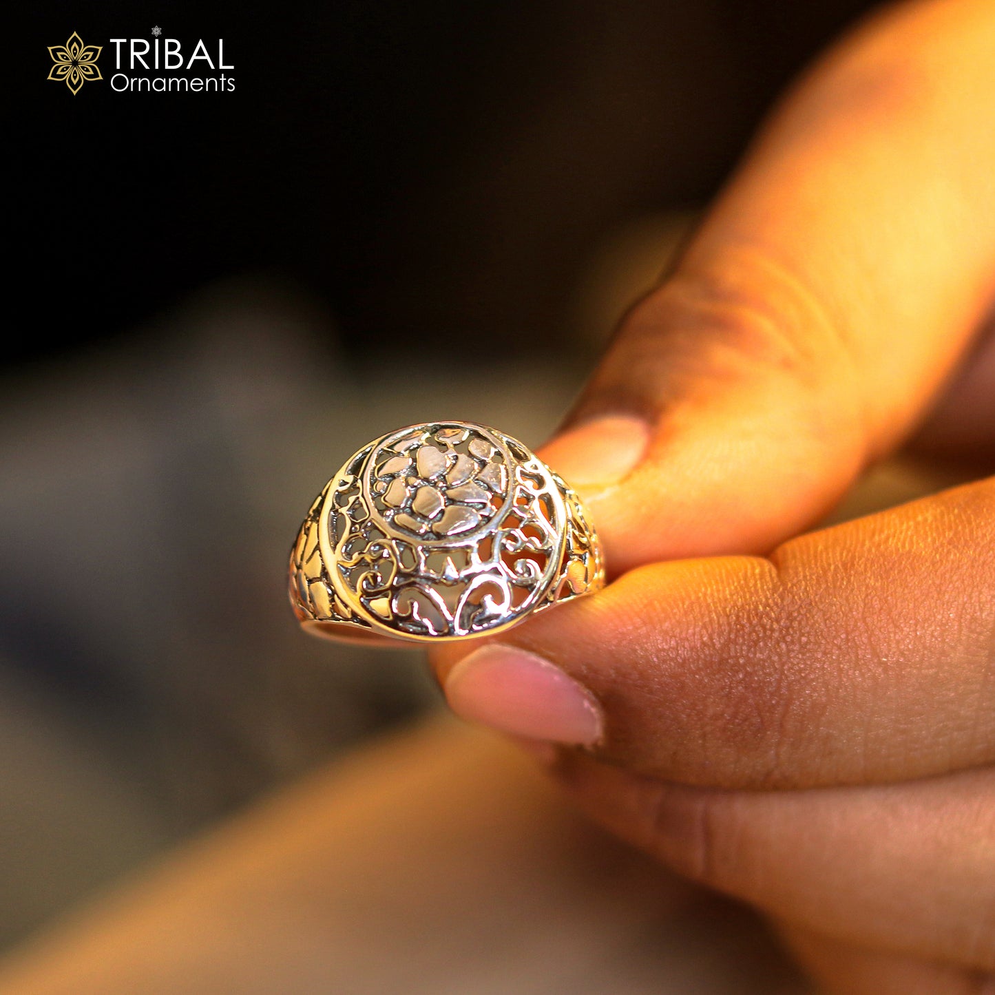 925 sterling silver hollow flower design ring men's Jewelry sr753 - TRIBAL ORNAMENTS