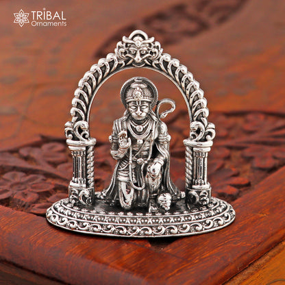925 Sterling silver Hanuman idol figurine, decorative puja article and gift, detailed Lord Hanuman statue by Tribal Ornaments