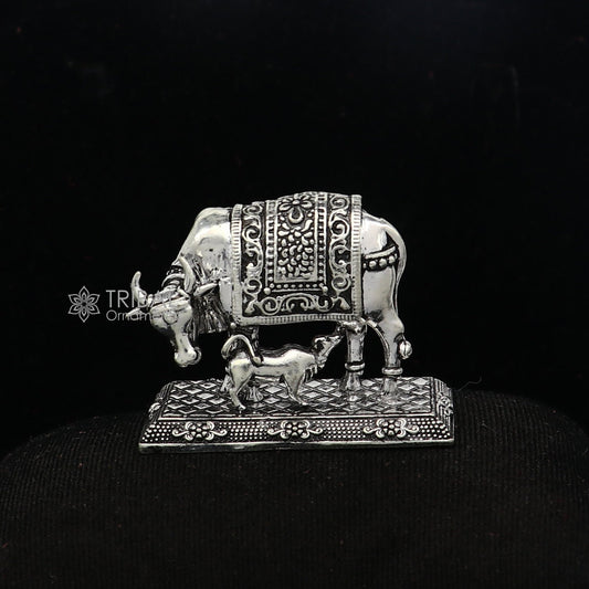 925 sterling silver Kamdhenu cow, deity's cow, wishing cow, silver worshipping article for wealth and prosperity art782 - TRIBAL ORNAMENTS
