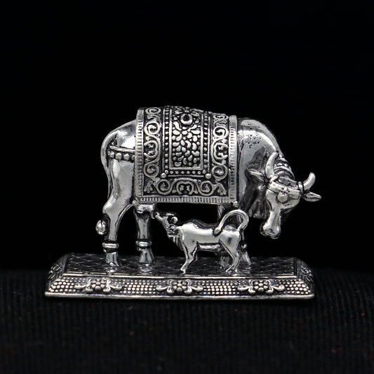 925 sterling silver Kamdhenu cow, deity's cow, wishing cow, silver worshipping article for wealth and prosperity art786 - TRIBAL ORNAMENTS