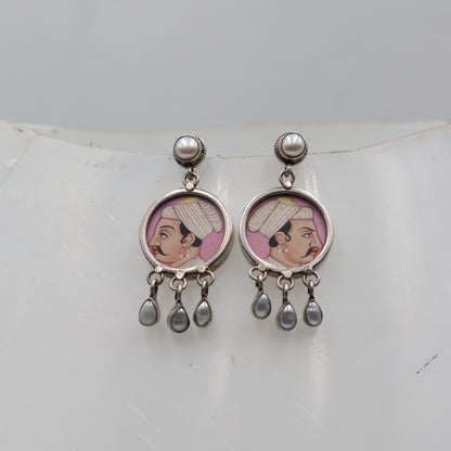 925 sterling silver king painting miniature art drop dangle earring by TRIBAL ORNAMENTS featuring detailed king portrait design