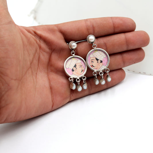 925 sterling silver king miniature art painting drop dangle earring by Tribal Ornaments, detailed and artistic jewelry for women