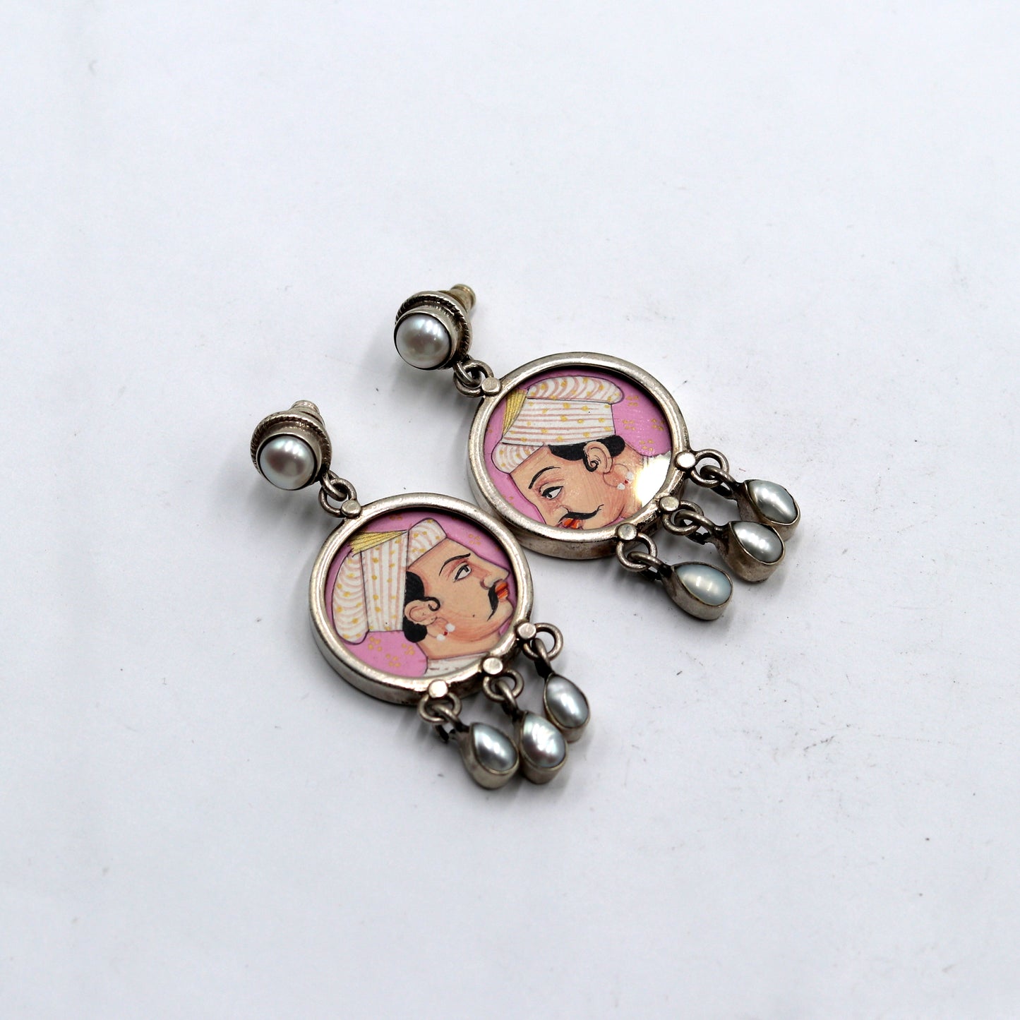 925 sterling silver king painting miniature art drop dangle earring by TRIBAL ORNAMENTS, featuring detailed king portrait design.