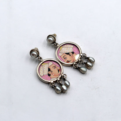 925 sterling silver king painting miniature art drop dangle earring by TRIBAL ORNAMENTS, featuring detailed king portrait design.