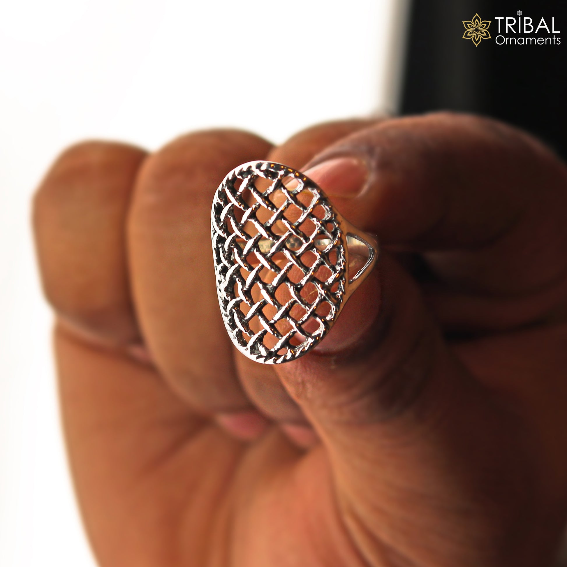 925 sterling silver lattice dome design ring men's Jewelry sr755 - TRIBAL ORNAMENTS