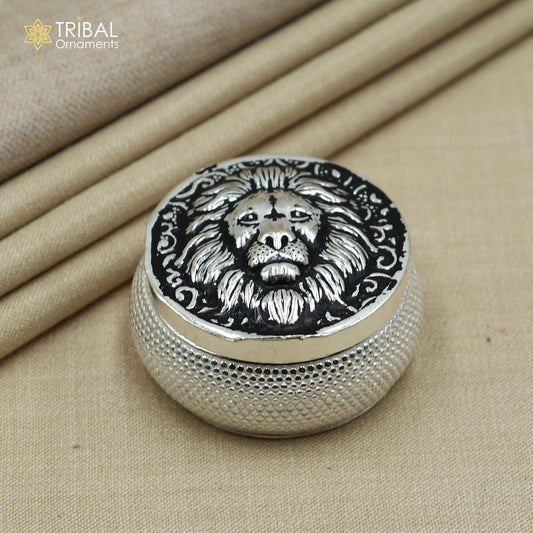 925 sterling silver lion face design trinket,casket, Sindoor box brides jewelry stb879 - TRIBAL ORNAMENTS