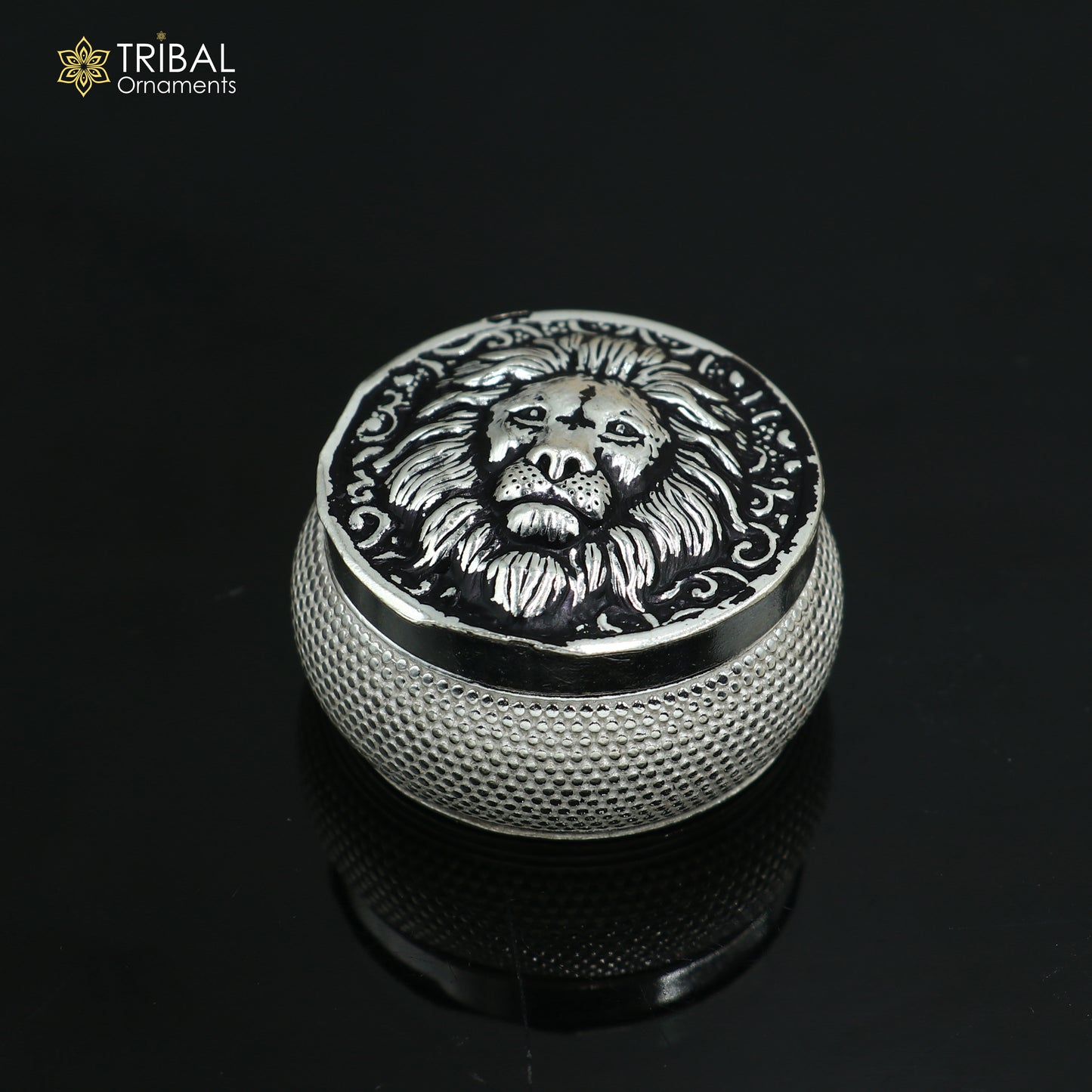 925 sterling silver lion face design trinket,casket, Sindoor box brides jewelry stb879 - TRIBAL ORNAMENTS