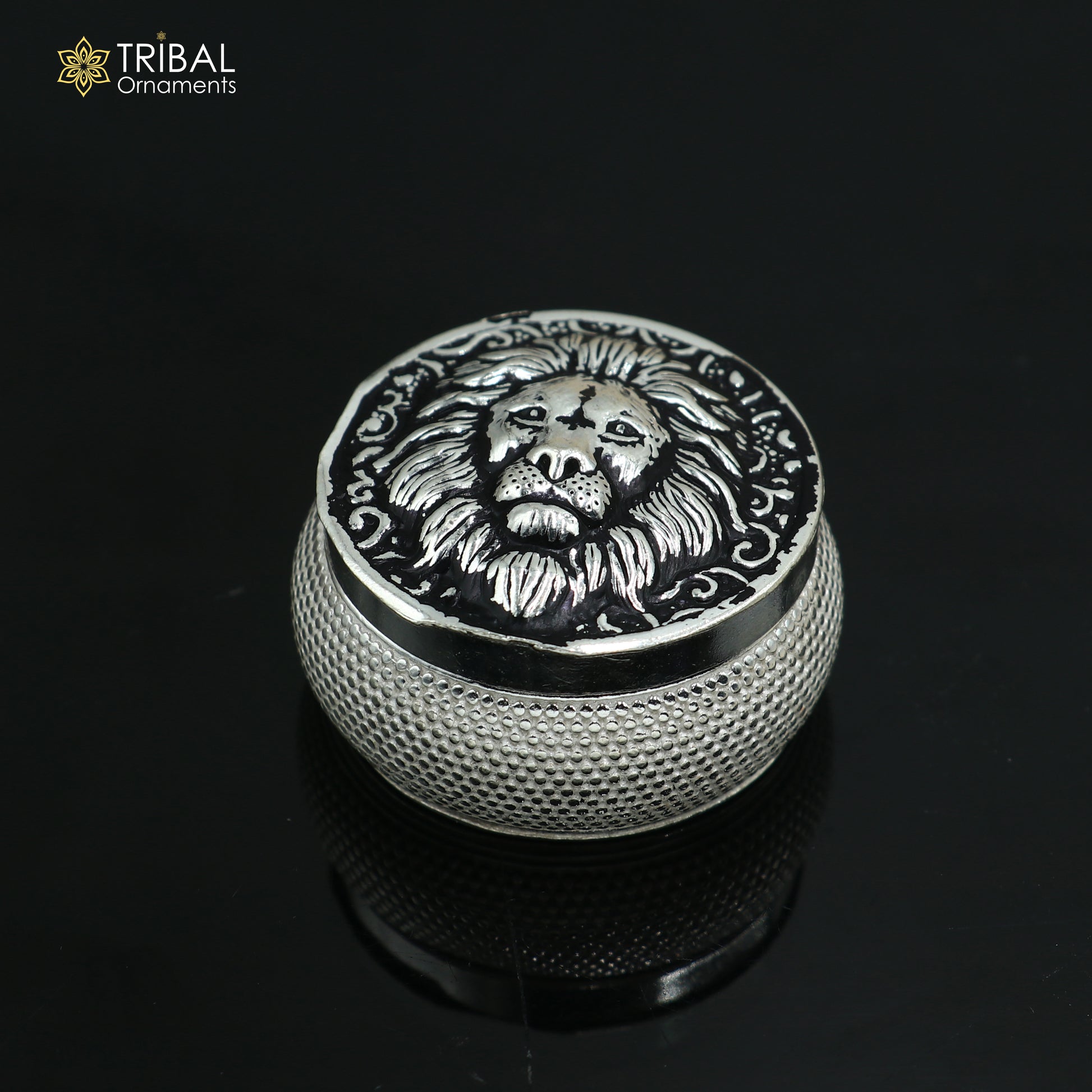 925 sterling silver lion face design trinket,casket, Sindoor box brides jewelry stb879 - TRIBAL ORNAMENTS