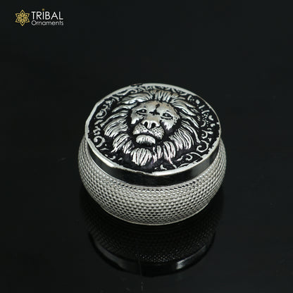 925 sterling silver lion face design trinket,casket, Sindoor box brides jewelry stb879 - TRIBAL ORNAMENTS