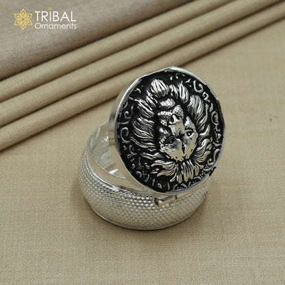 925 sterling silver lion face design trinket,casket, Sindoor box brides jewelry stb879 - TRIBAL ORNAMENTS
