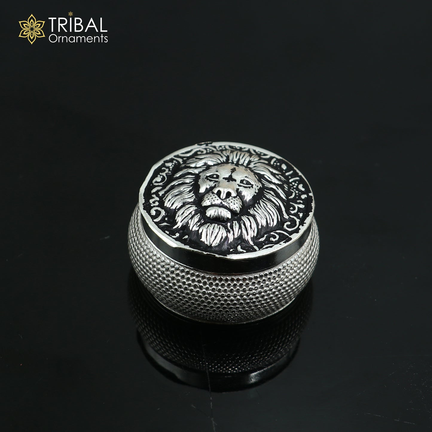 925 sterling silver lion face design trinket box, Sindoor box for brides jewelry by TRIBAL ORNAMENTS.