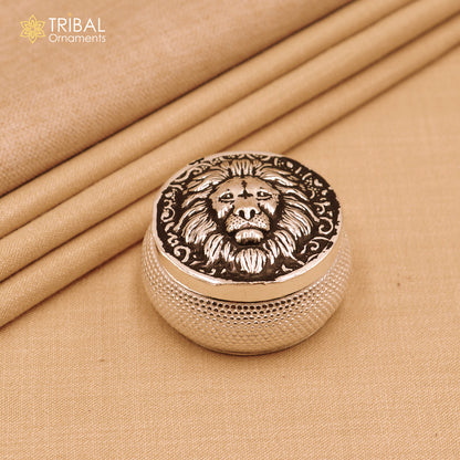 925 sterling silver lion face design trinket box, Sindoor box for brides jewelry, from TRIBAL ORNAMENTS.
