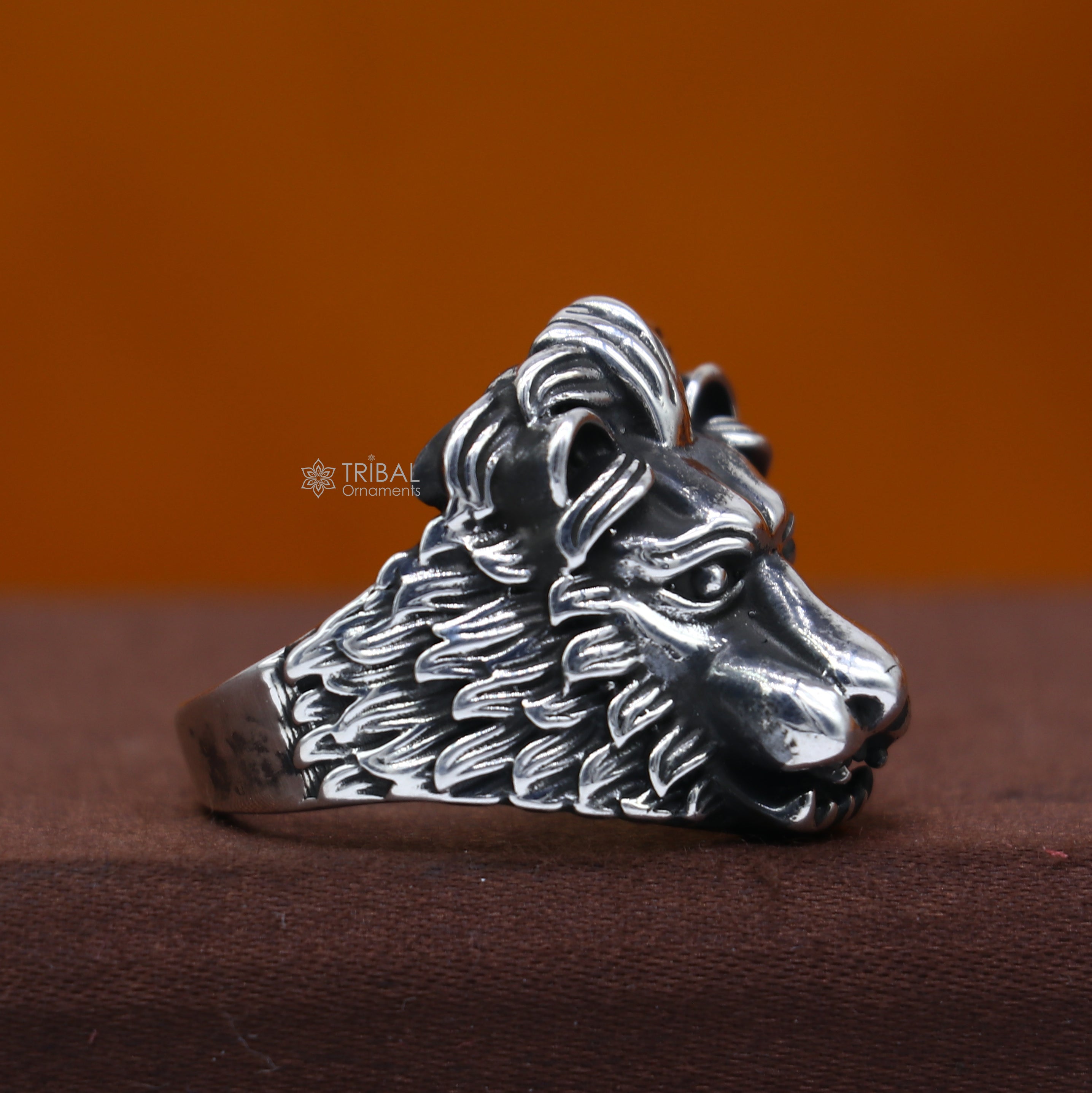 925 Sterling Silver Lion Face Ring, Best Mans Adjustable Ring SR712