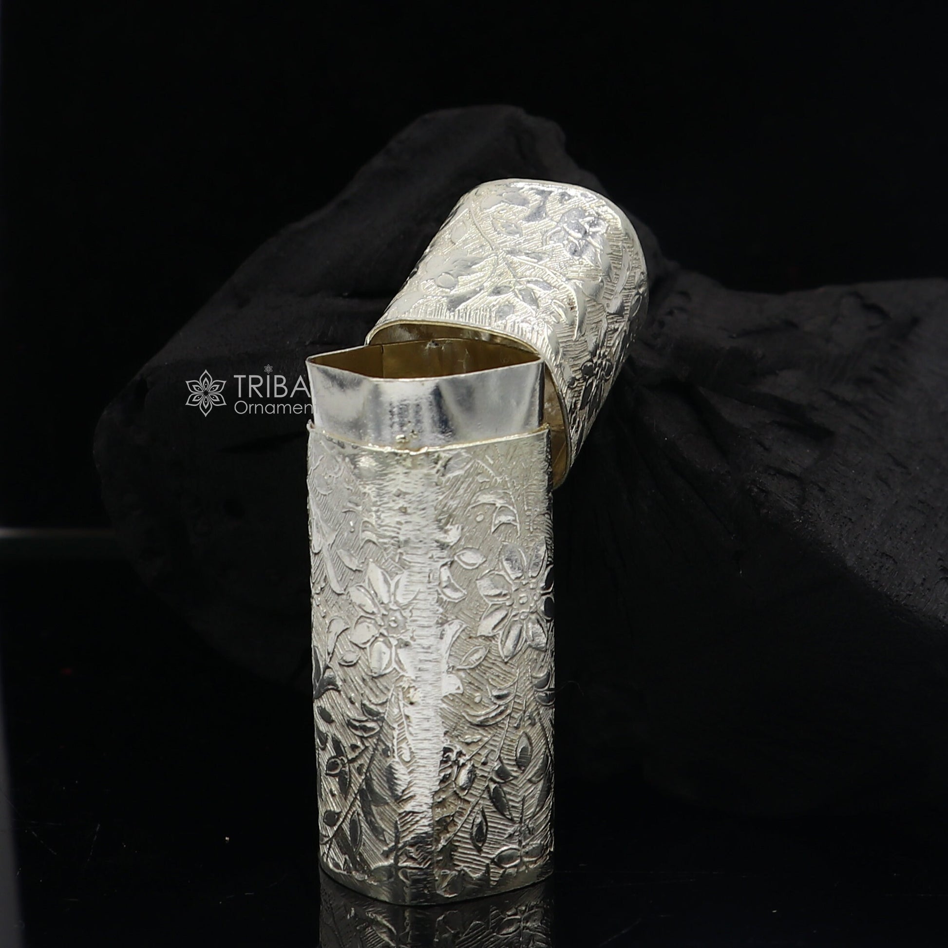 925 sterling silver lipstick case or holder Amazing handmade floral design lipsticks box, trinket box, best gifting article stb845 - TRIBAL ORNAMENTS