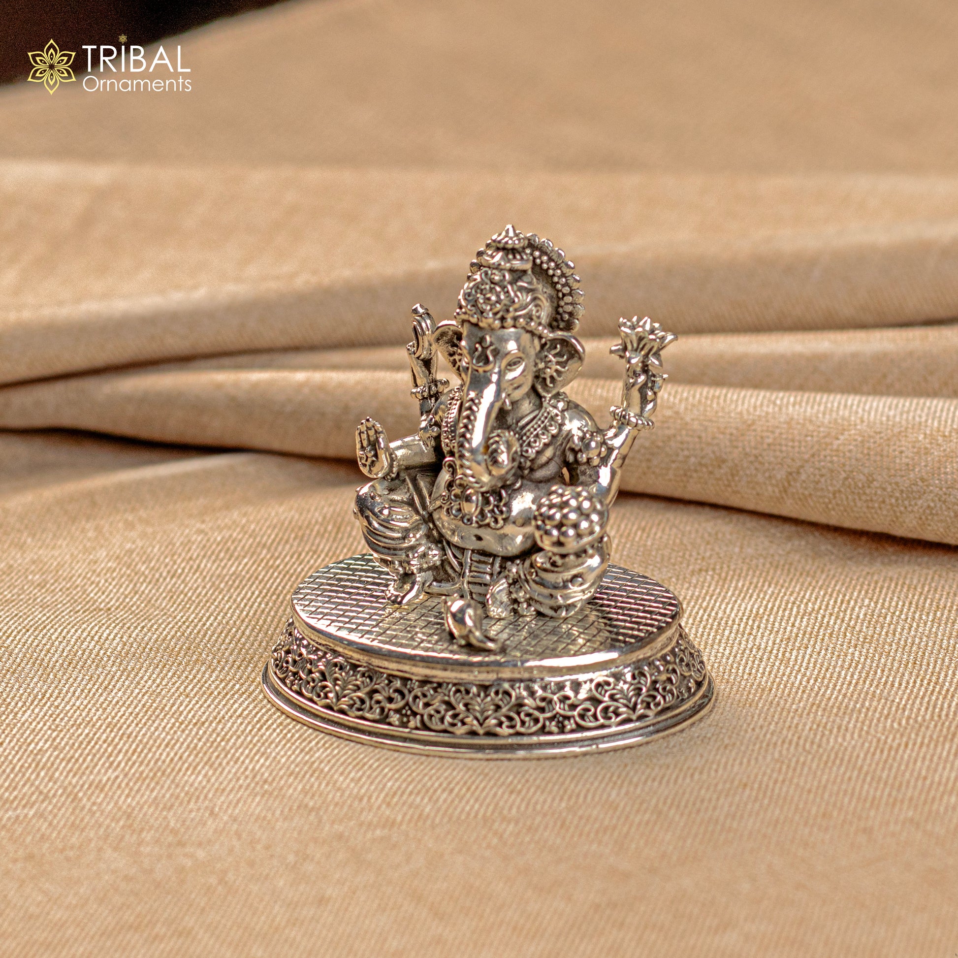 925 Sterling silver Lord Ganesh Idol, Pooja Articles, Silver Idols Figurine, handcrafted Lord Ganesh statue sculpture gifting art art218 - TRIBAL ORNAMENTS