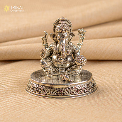925 Sterling silver Lord Ganesh Idol, Pooja Articles, Silver Idols Figurine, handcrafted Lord Ganesh statue sculpture gifting art art218 - TRIBAL ORNAMENTS