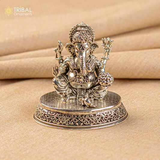925 Sterling silver Lord Ganesh Idol, Pooja Articles, Silver Idols Figurine, handcrafted Lord Ganesh statue sculpture gifting art art218 - TRIBAL ORNAMENTS