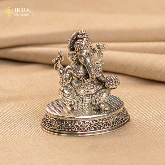 925 Sterling silver Lord Ganesh Idol, Pooja Articles, Silver Idols Figurine, handcrafted Lord Ganesh statue sculpture gifting art art218 - TRIBAL ORNAMENTS
