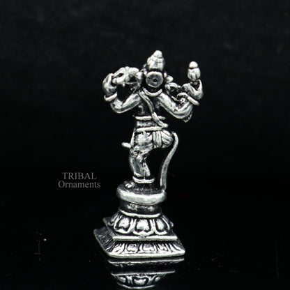 Small handcrafted 925 sterling silver Lord Ganesh idol in dancing pose, ideal for Diwali puja or spiritual gift.